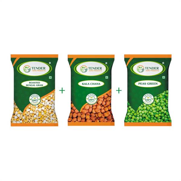 TENDER AGRO PRODUCTS Roasted Bengal Gram 1kg +Kala Chana 1kg +Peas Green 1kg